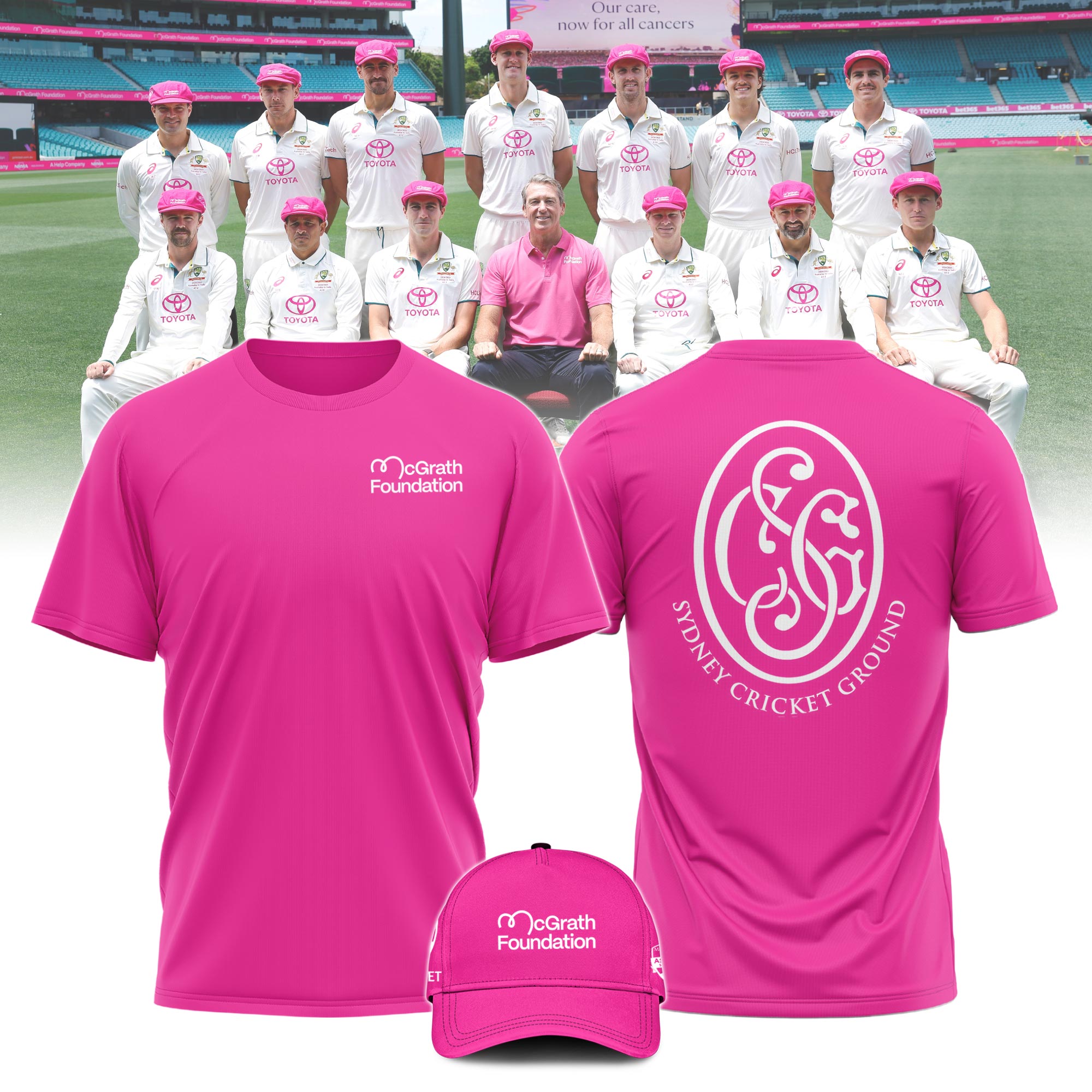 Australia National Cricket Pink Test Tshirt White