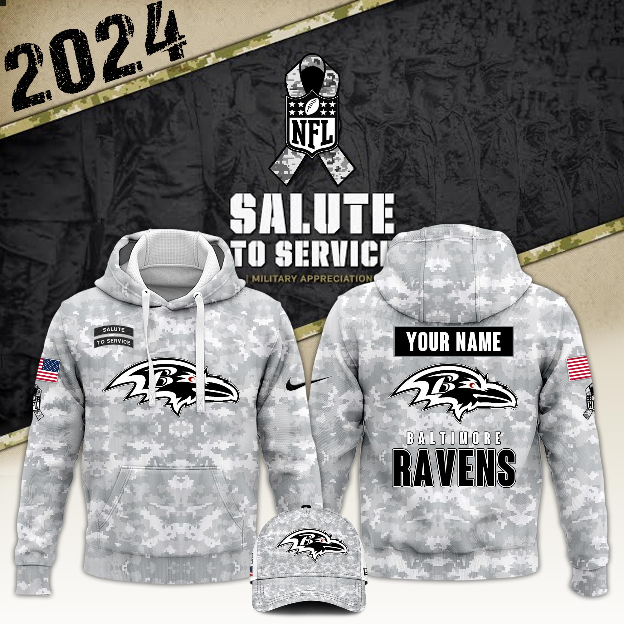 Baltimore Ravens Hoodie Camo  Salute to Service Club   
