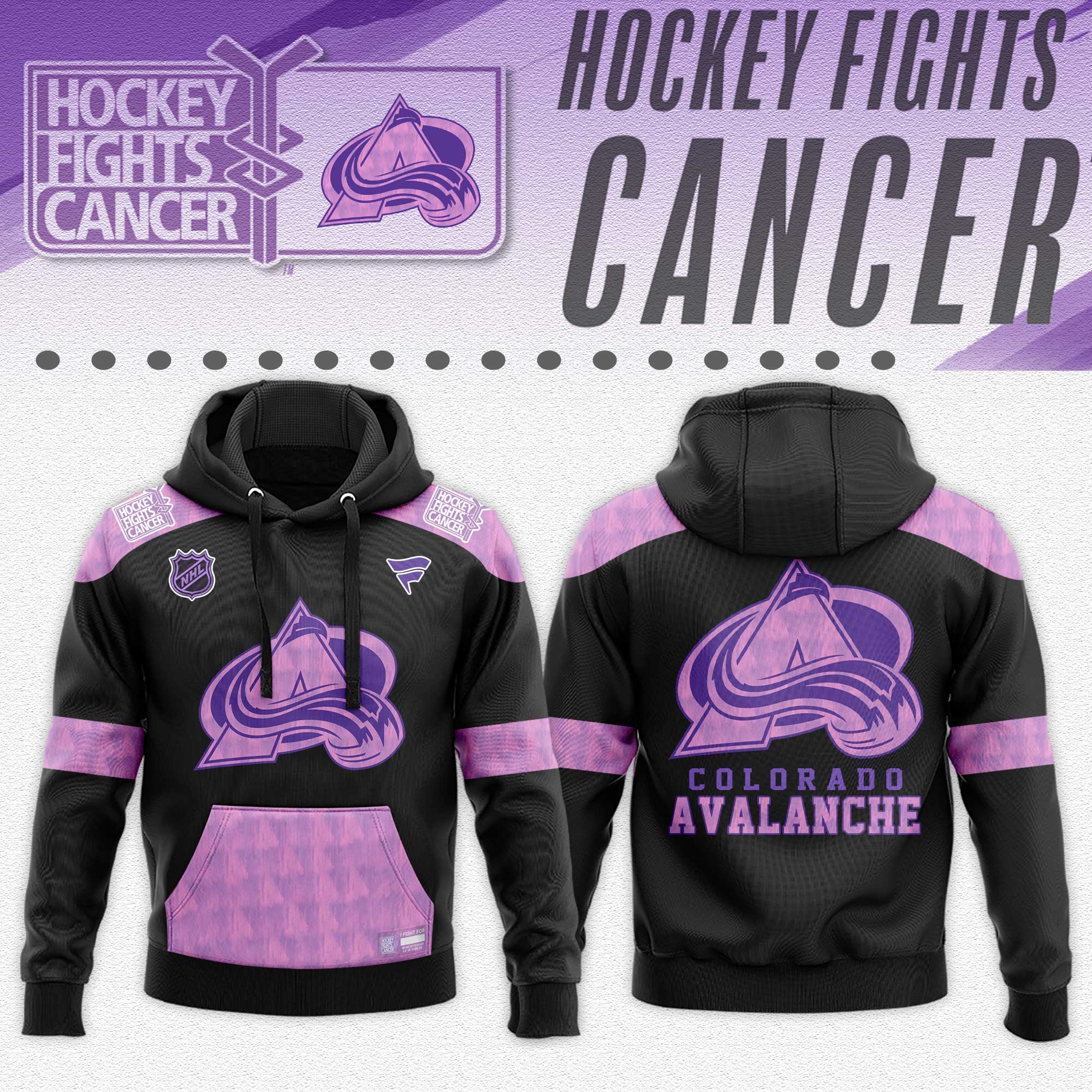 Colorado Avalanche x Hockey Fights Cancer Black Hoodie 2024