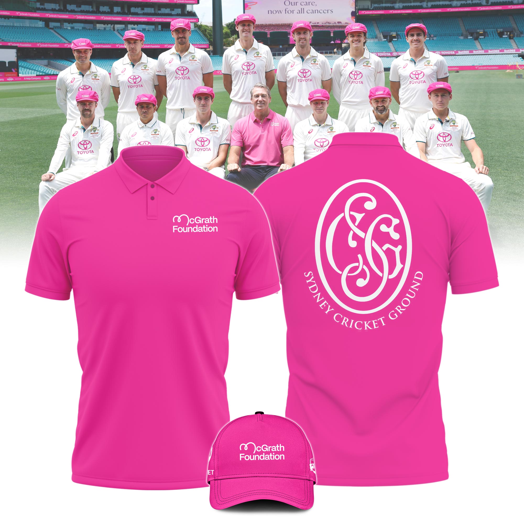 Cricket Team Australia National Shirt Pink Polo Breast Cancer Glenn McGrath v3