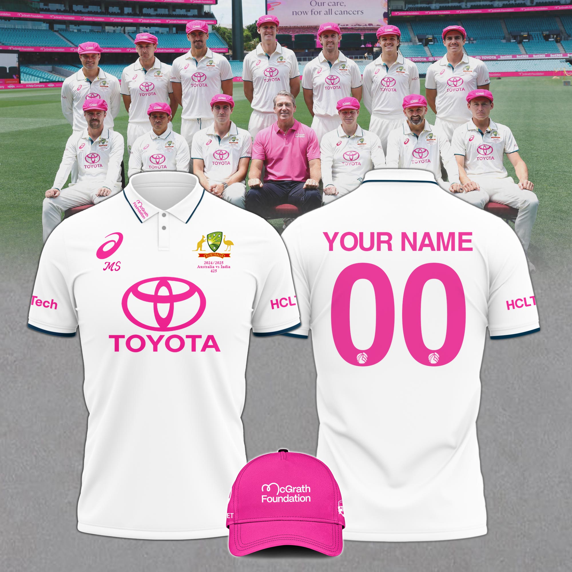 Cricket Team Australia National Shirt Pink Test Breast Cancer Glenn McGrath