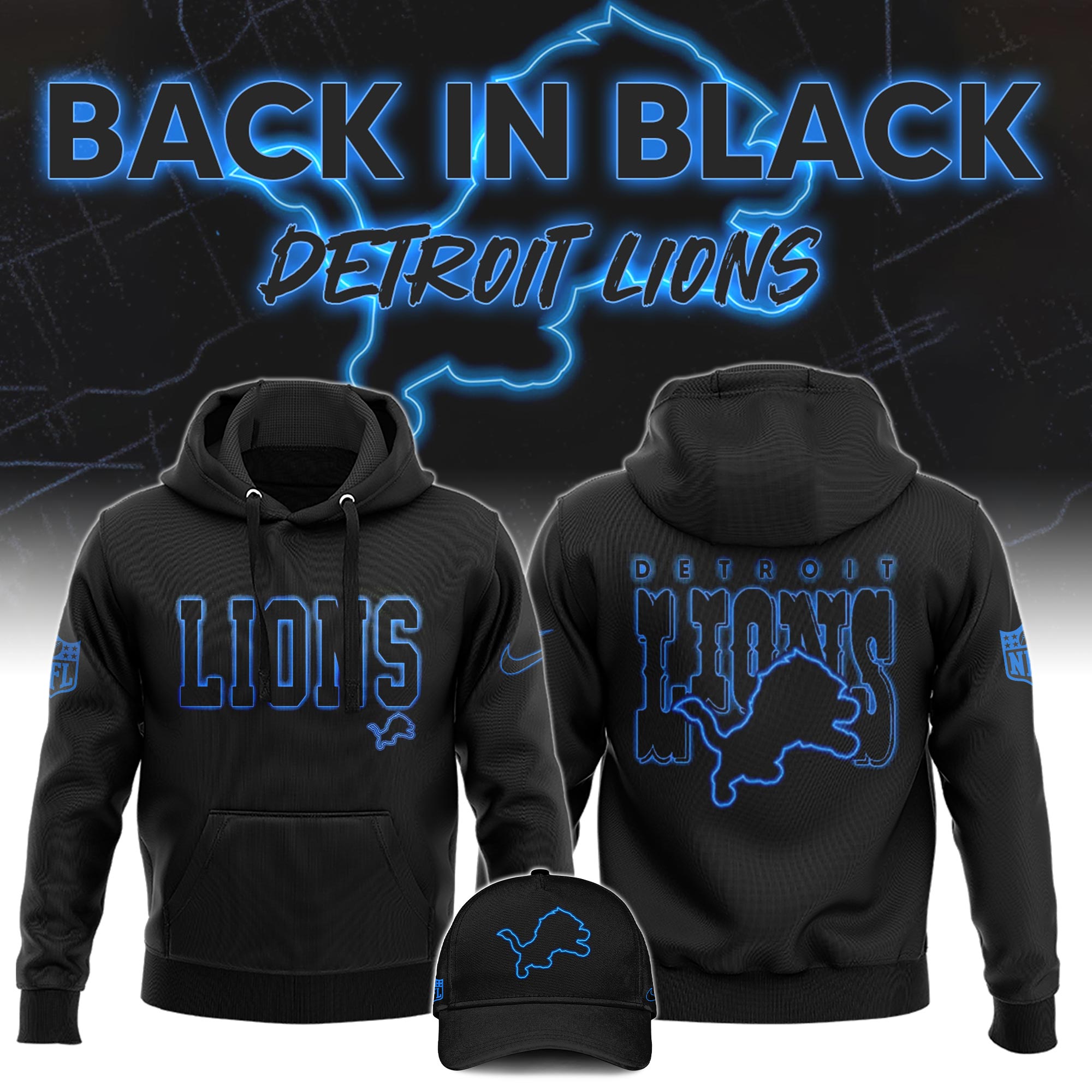 Detrois Lions  Back In Black Hoodie  s V4