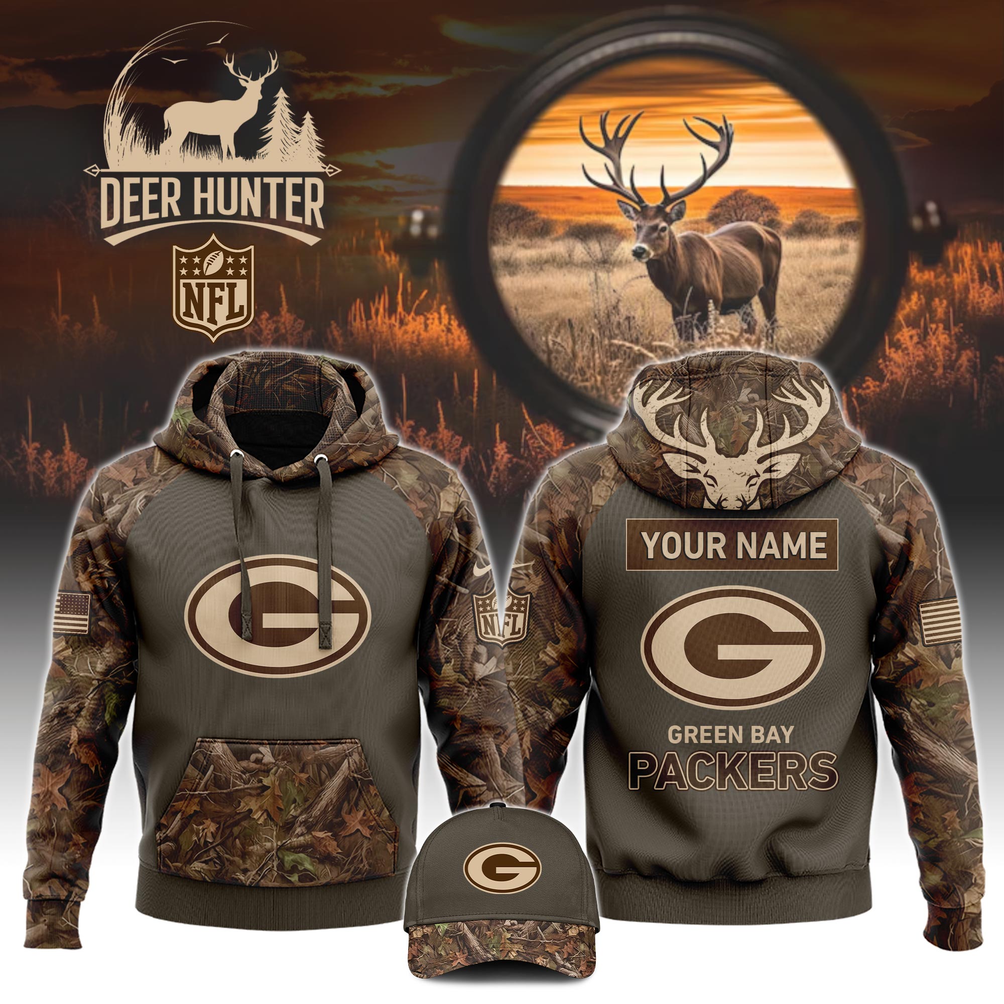 Green Bay Packers x Hunting   Hoodie  V2