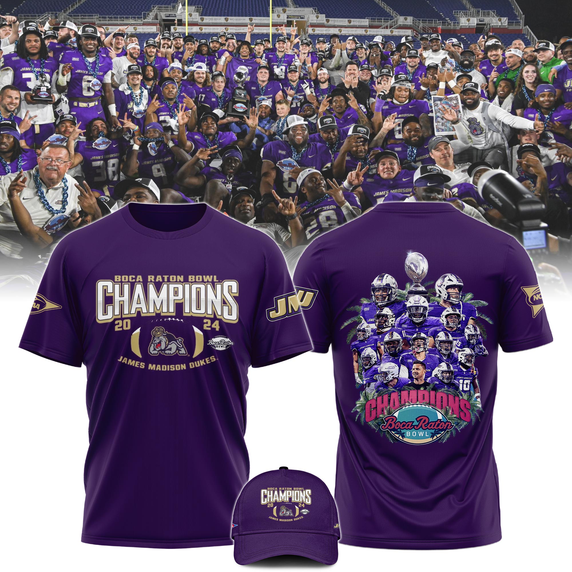 James Madison University Football  Boca Raton Bowl Champions TShirt #2