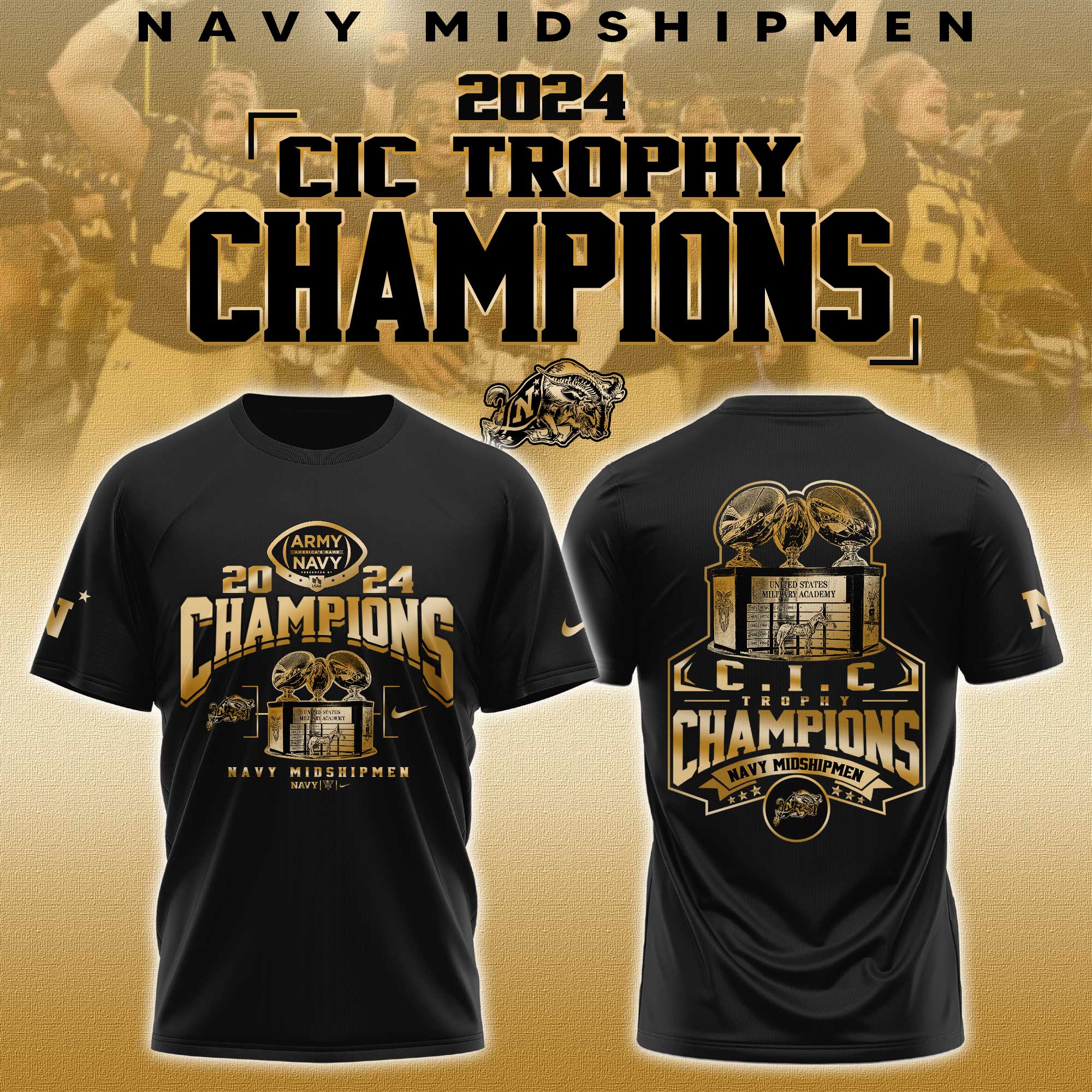 Navy Midship CIC Trophy Champions   Gold Tshirt  v2