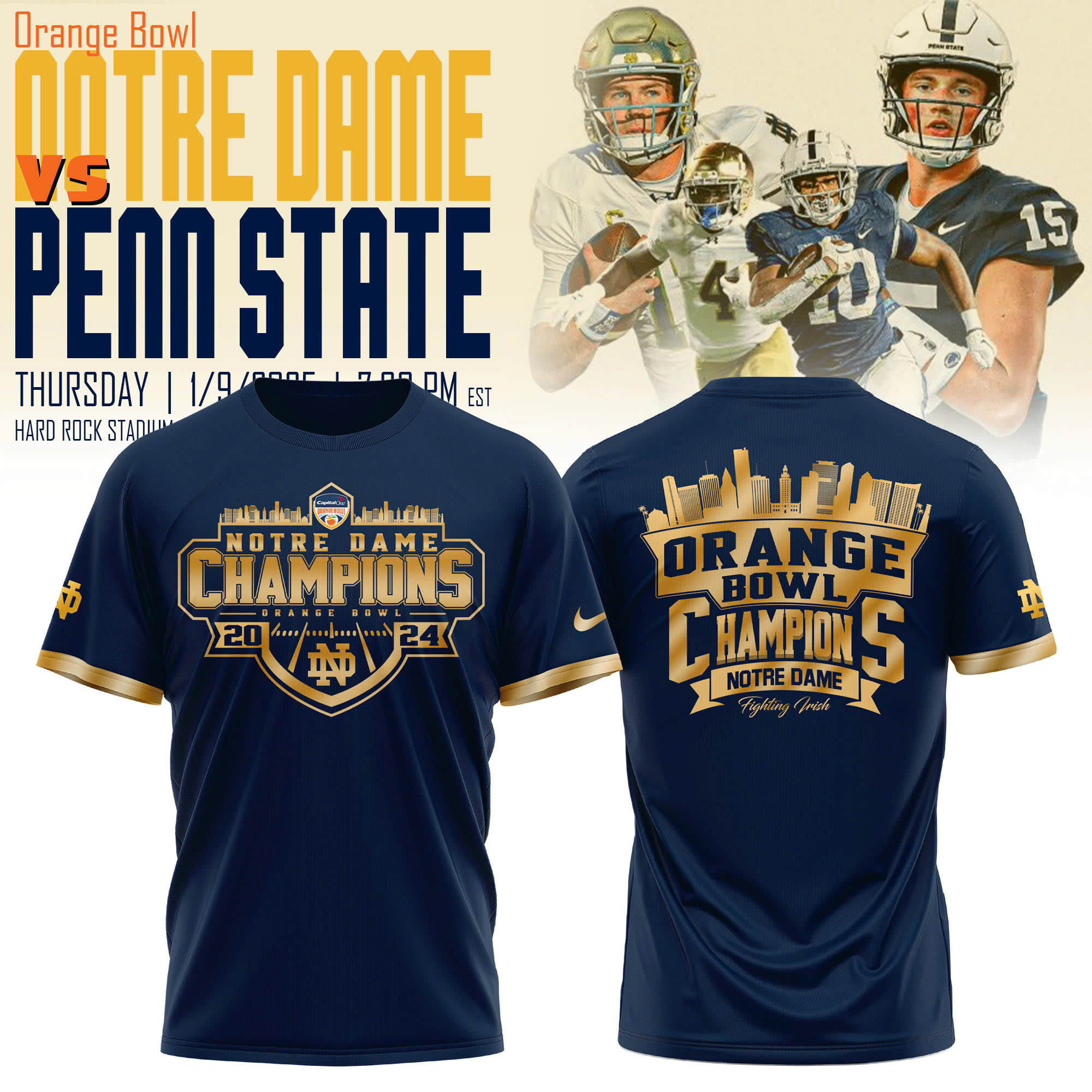 Notre Dame Football Orange Bowl Champions Hoodies  