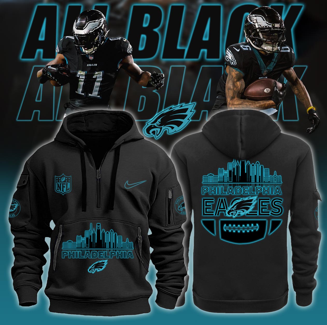 Philadelphia Eagles ALL BLACK Hoodie