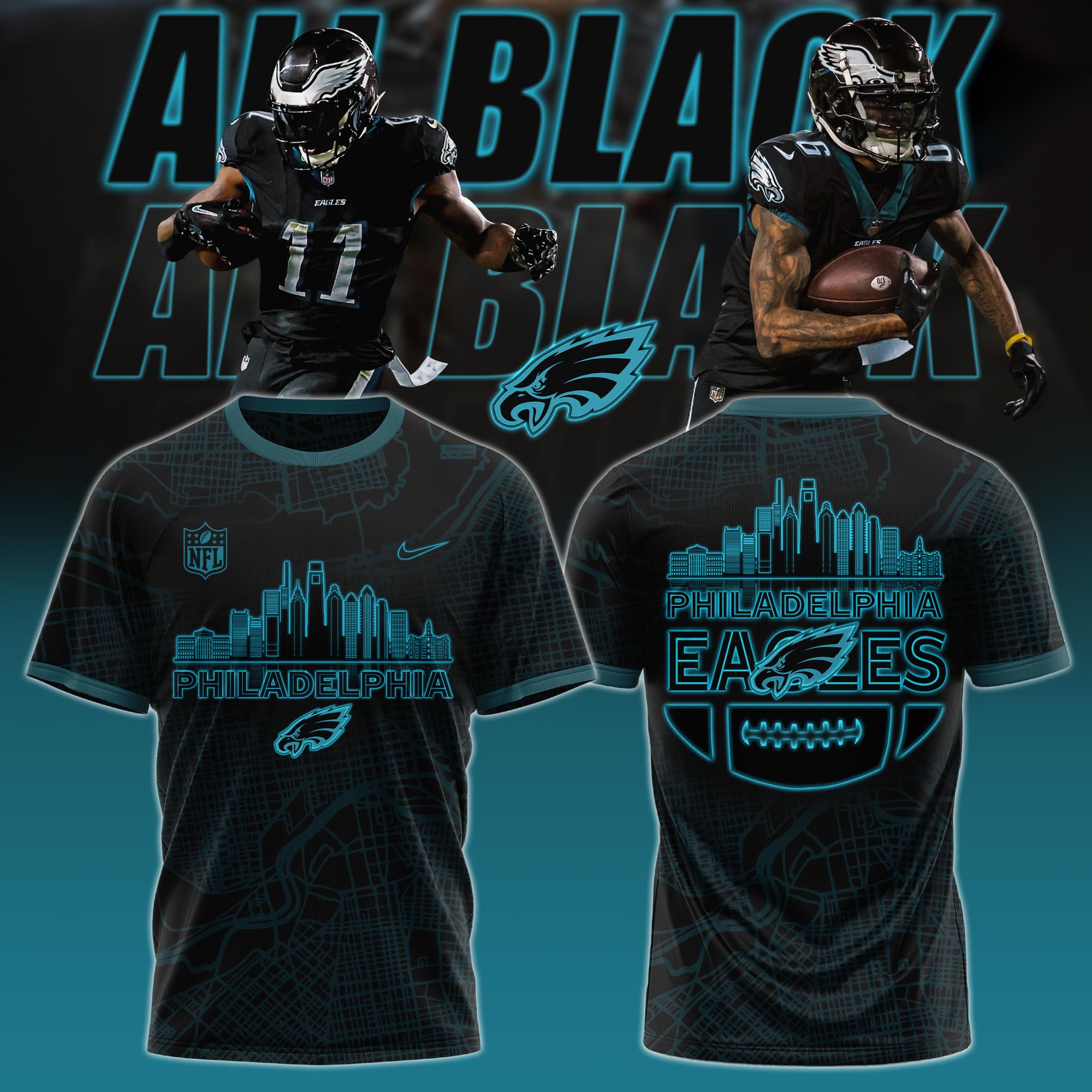 Philadelphia Eagles ALL BLACK ZipHoodie