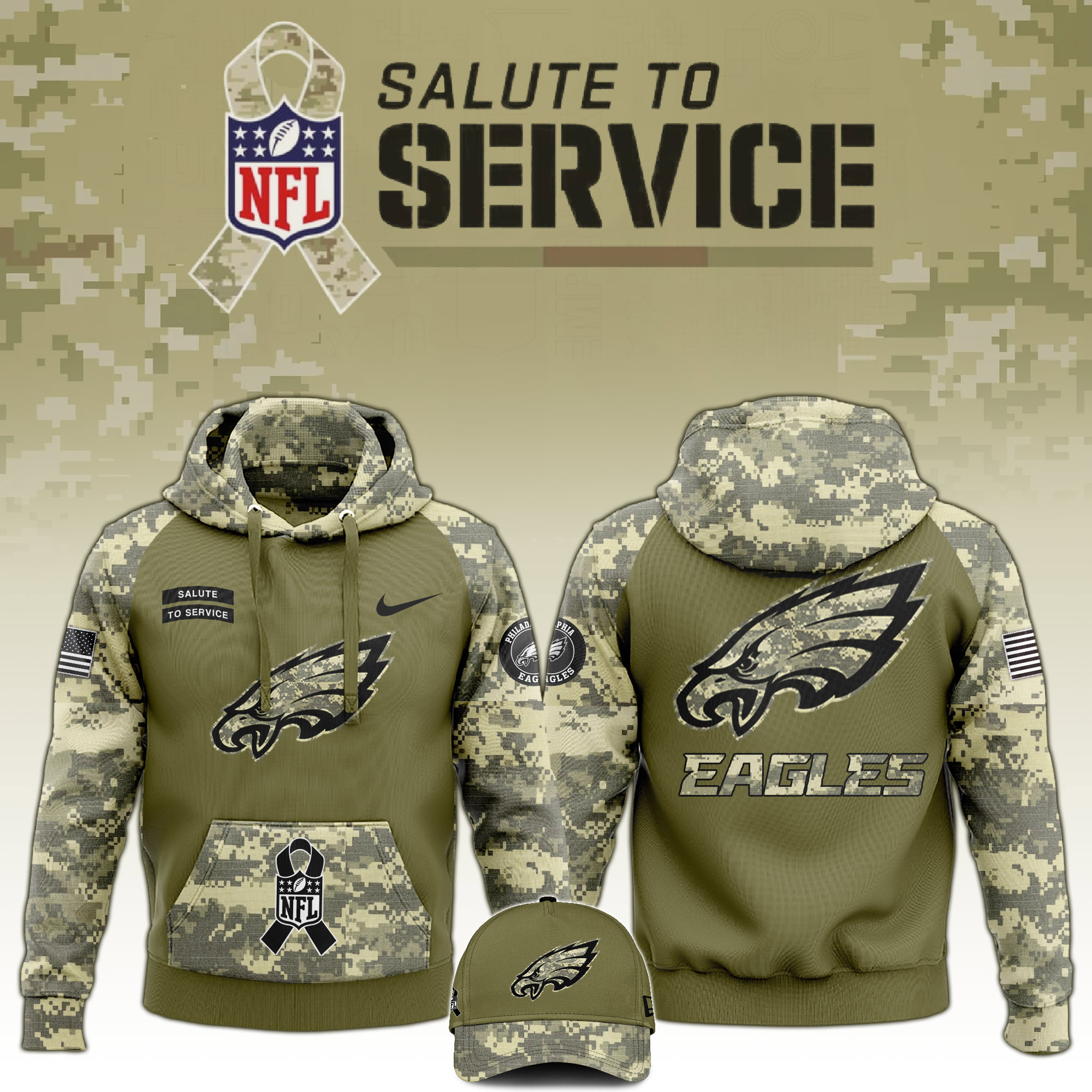 Philadelphia Eagles Hoodie Camo  Salute to Service Club  