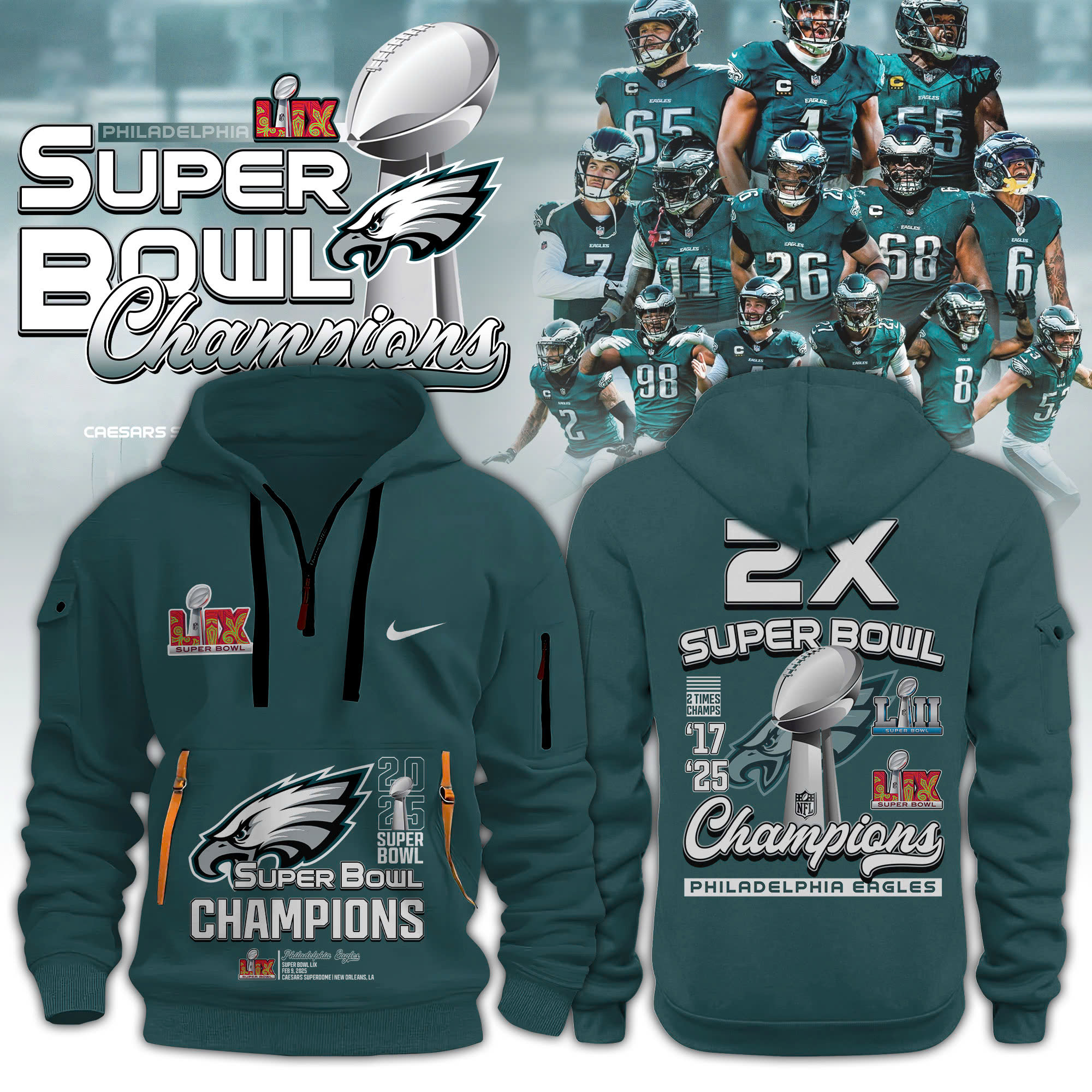 Philadelphia Eagles Super Bowl LIX Champions Hoodie V2