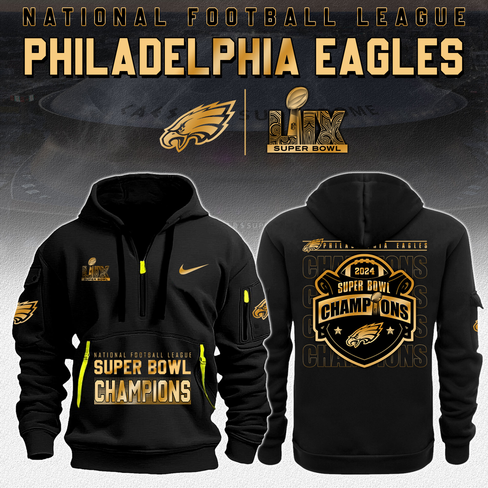 Philadelphia Eagles  Super Bowl LIX Champions New Hoodie V2