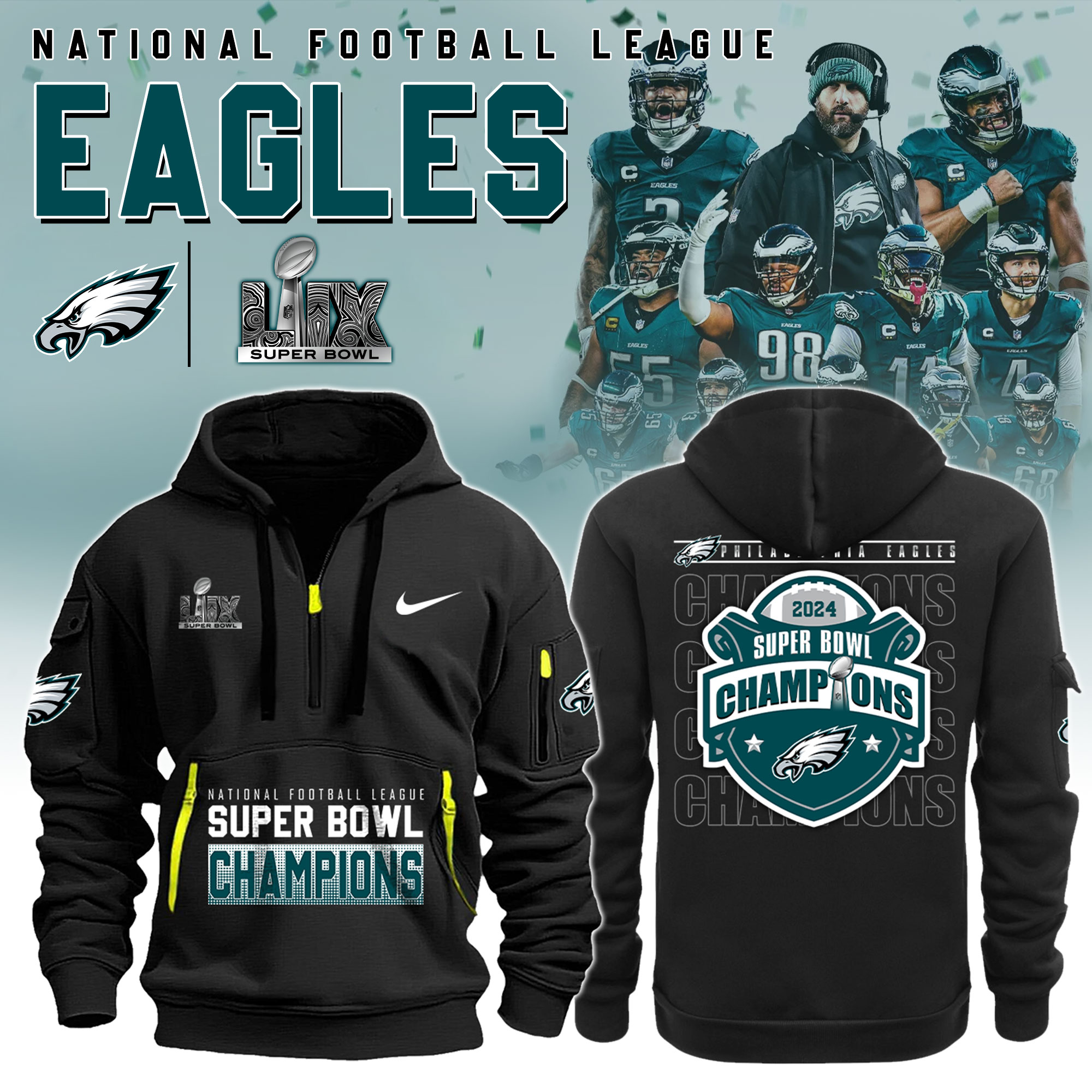 Philadelphia Eagles  Super Bowl LIX Champions New Hoodie V3