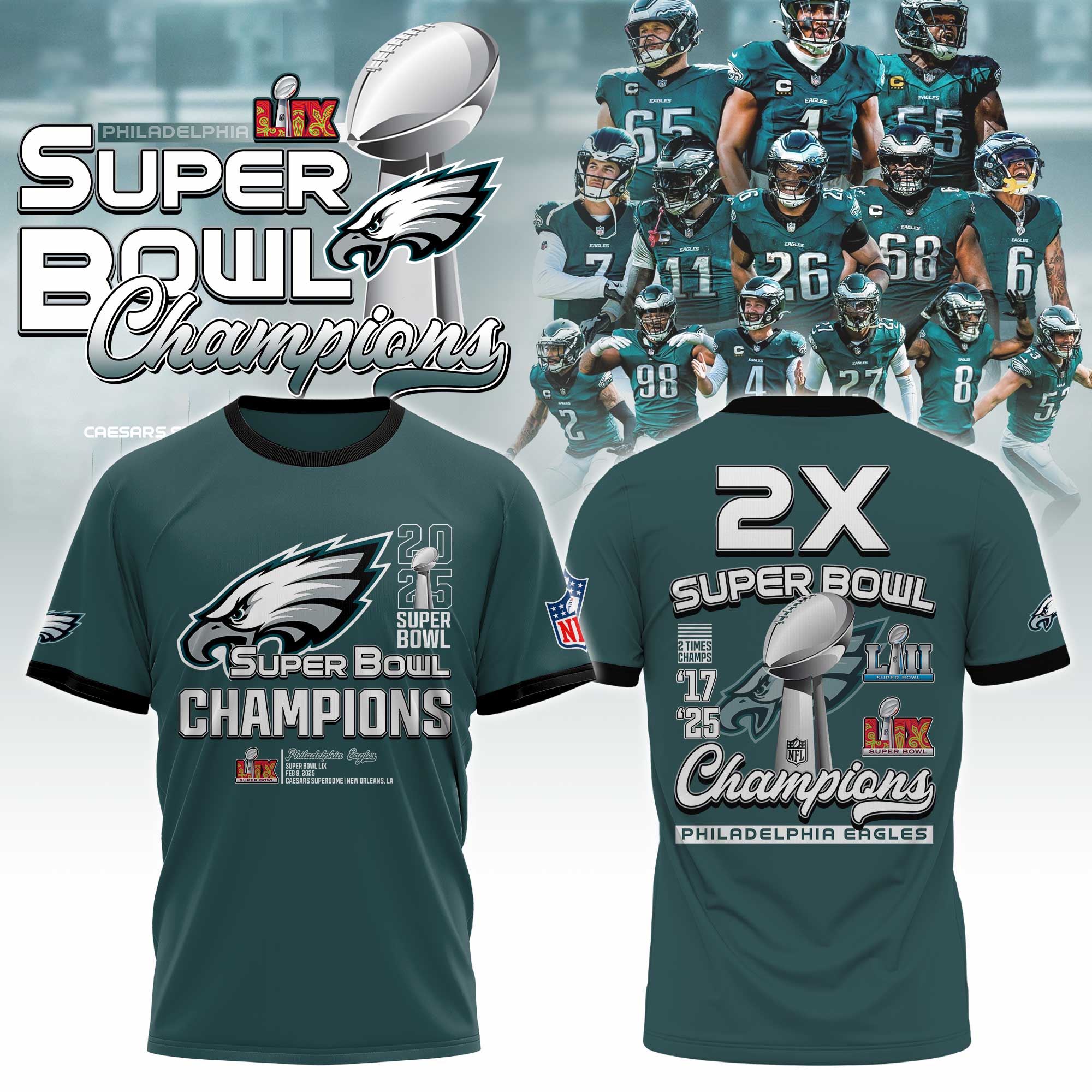 Philadelphia Eagles Super Bowl LIX Champions Tshirt