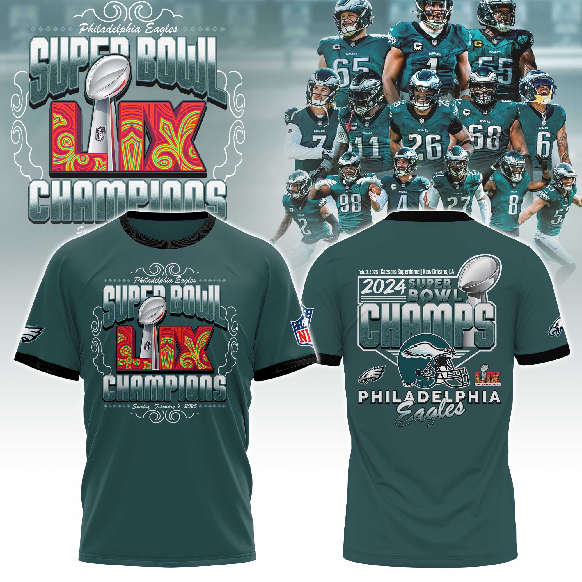 Philadelphia Eagles Super Bowl LIX Champions   Zip Hoodie 2025