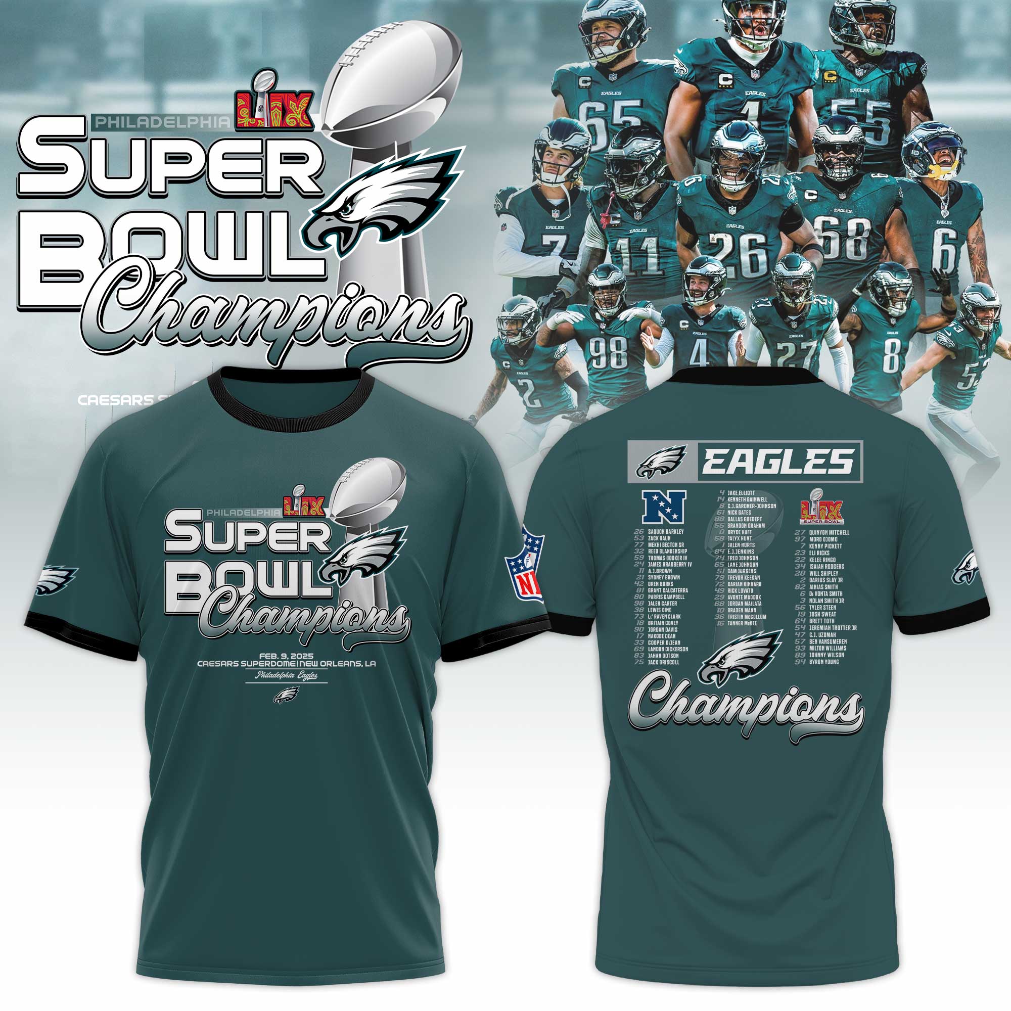 Philadelphia Eagles Super Bowl LIX Champions TShirts 2025