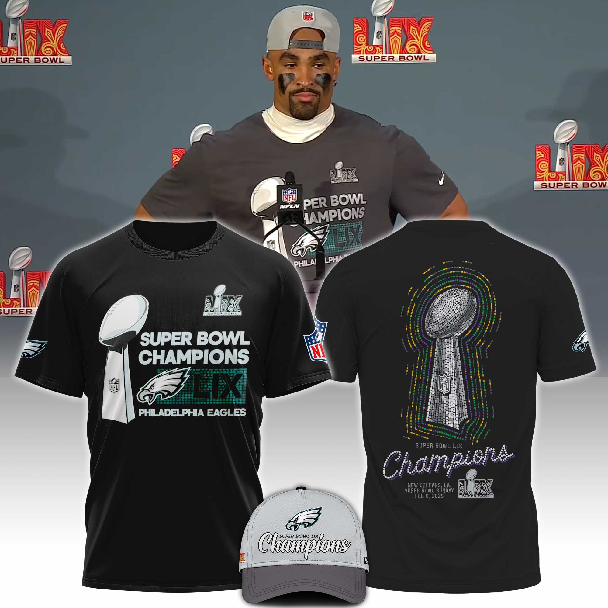 Philadelphia Eagles Super Bowl LIX Champions Zip Hoodie 2025