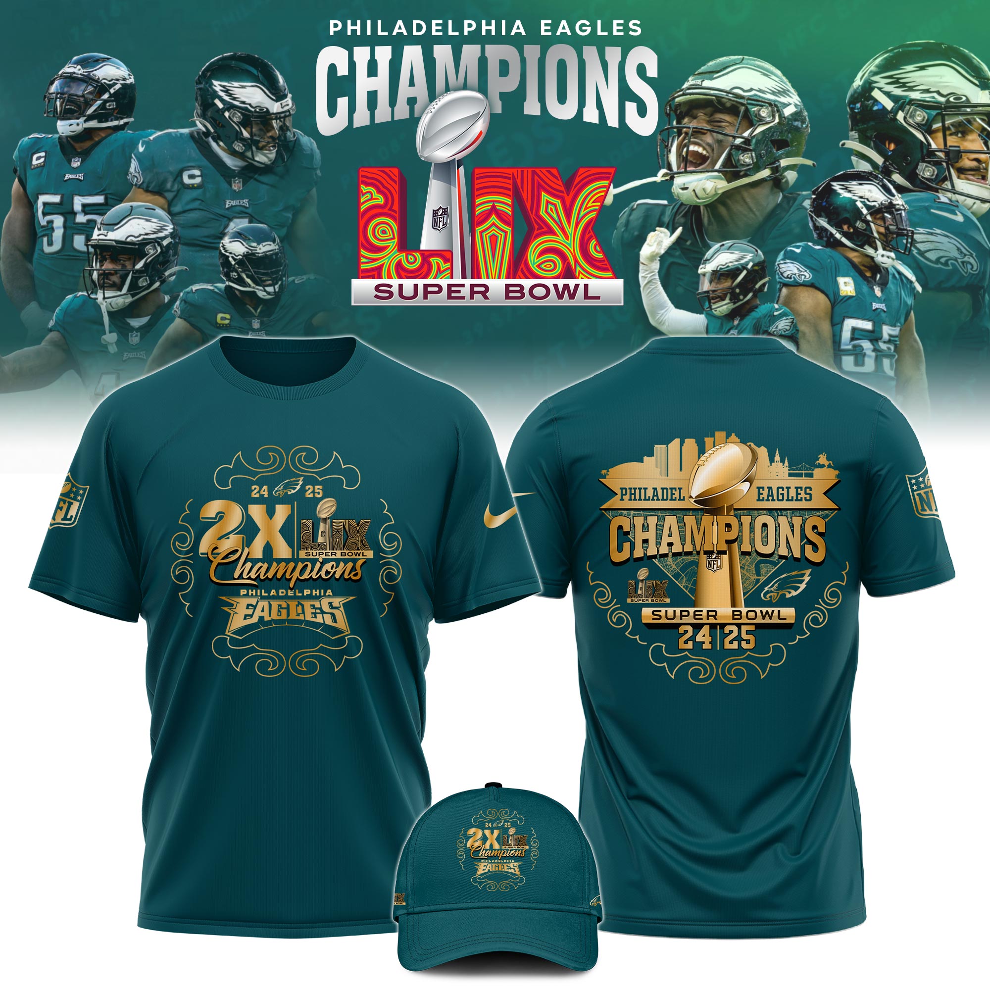 Philadelphia Eagles Super Bowl LIX Champions TShirts 2025