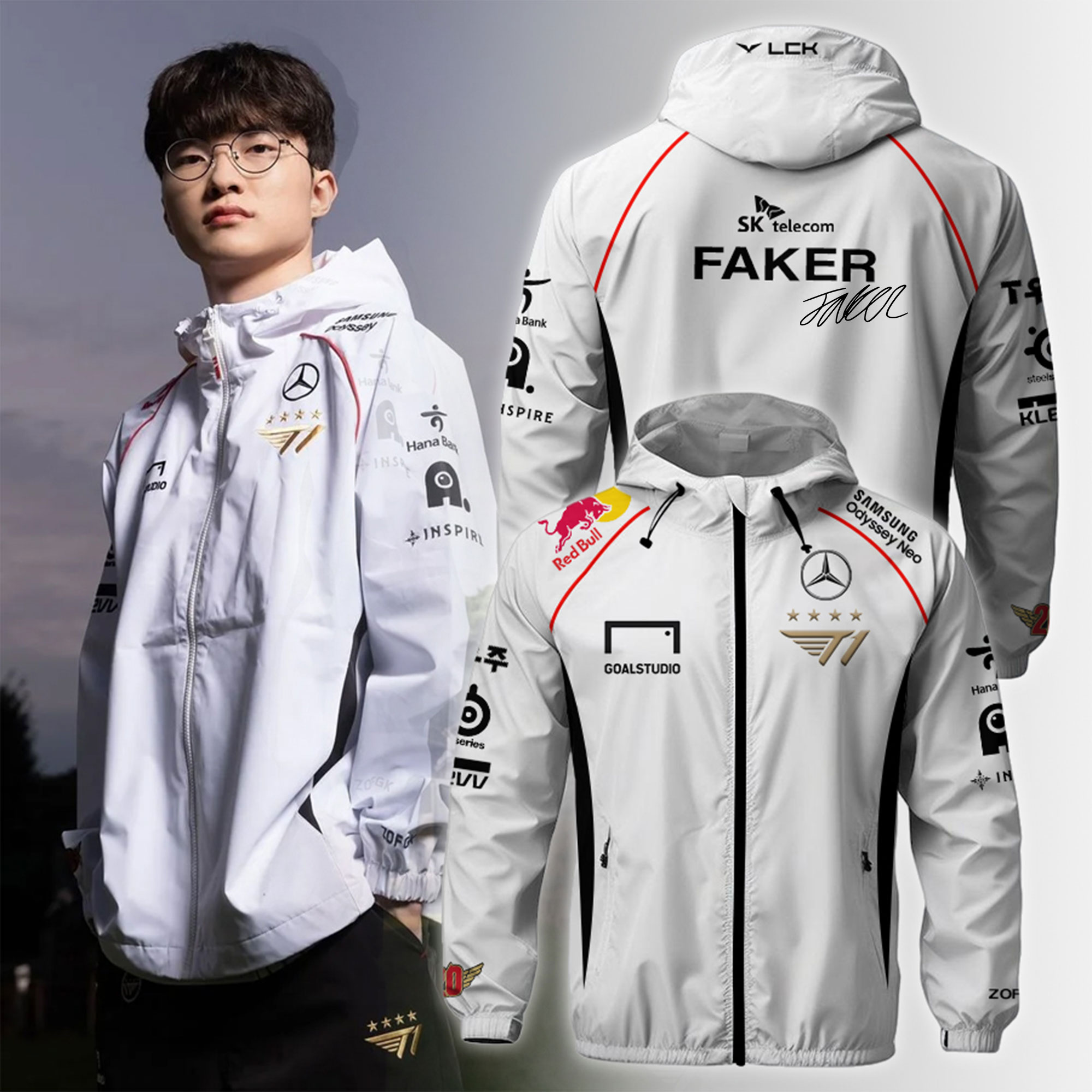 SKT T1    White Hooded Wind Jackhet (SIGNATURE)