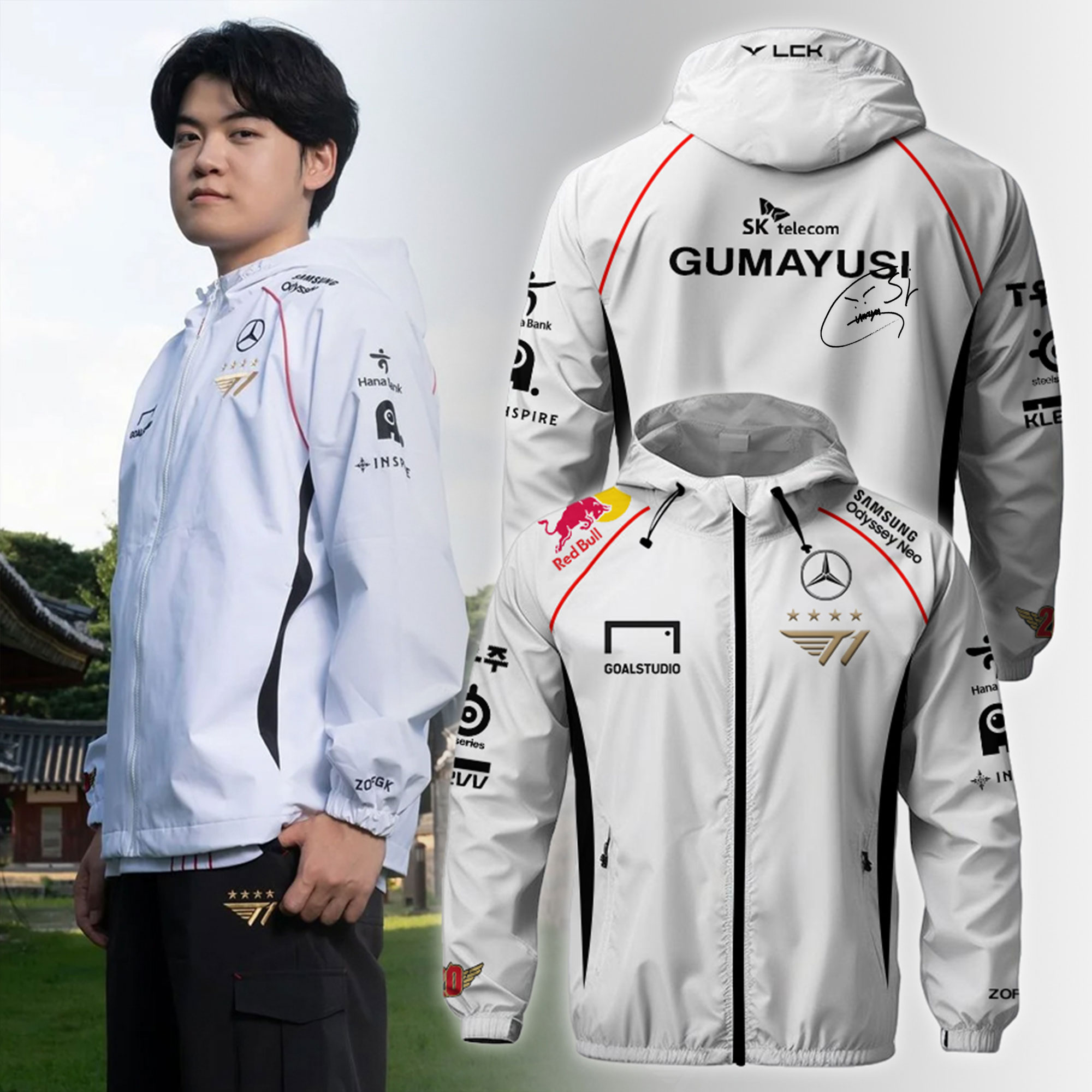 SKT T1   White Hooded Wind Jackhet ( SIGNARUTE )