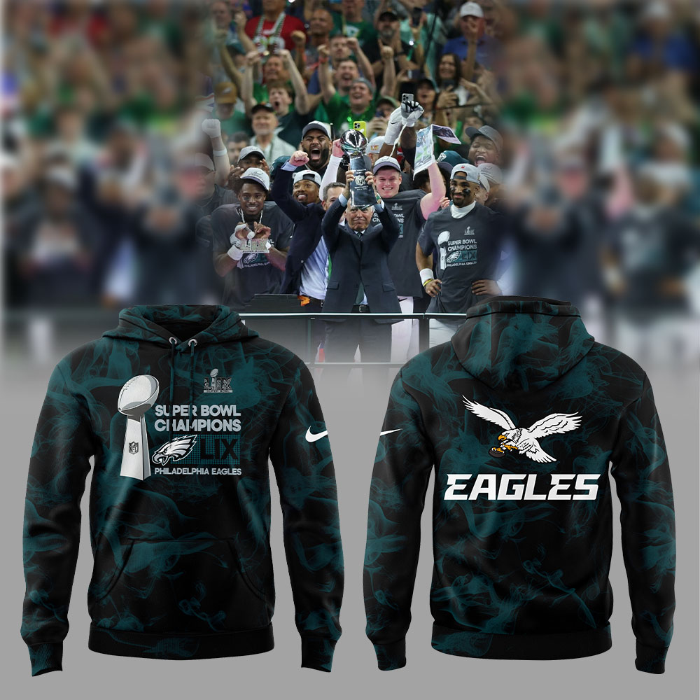 Smoker Midnight Green Philadelphia Eagles Super Bowl LIX Champions Lombardi Trophy T-shirt V2