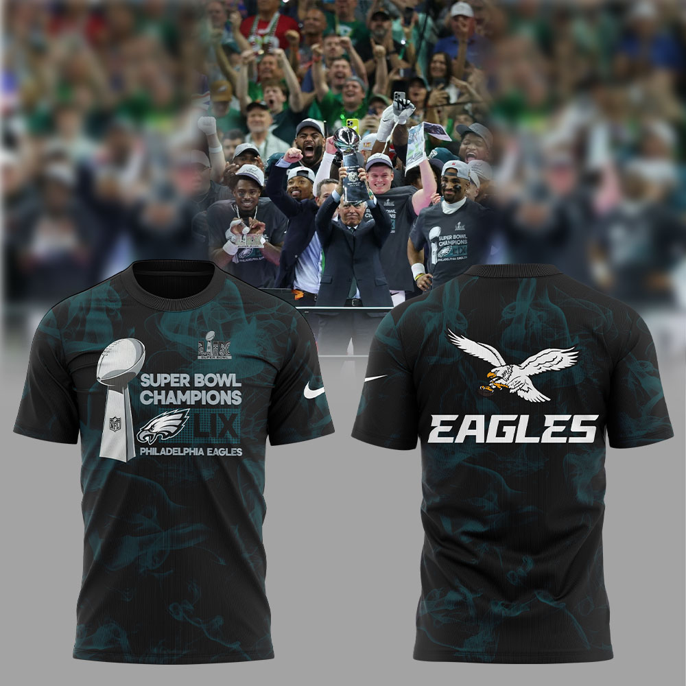 Smoker Midnight Green Philadelphia Eagles Super Bowl LIX Champions Lombardi Trophy T-shirt
