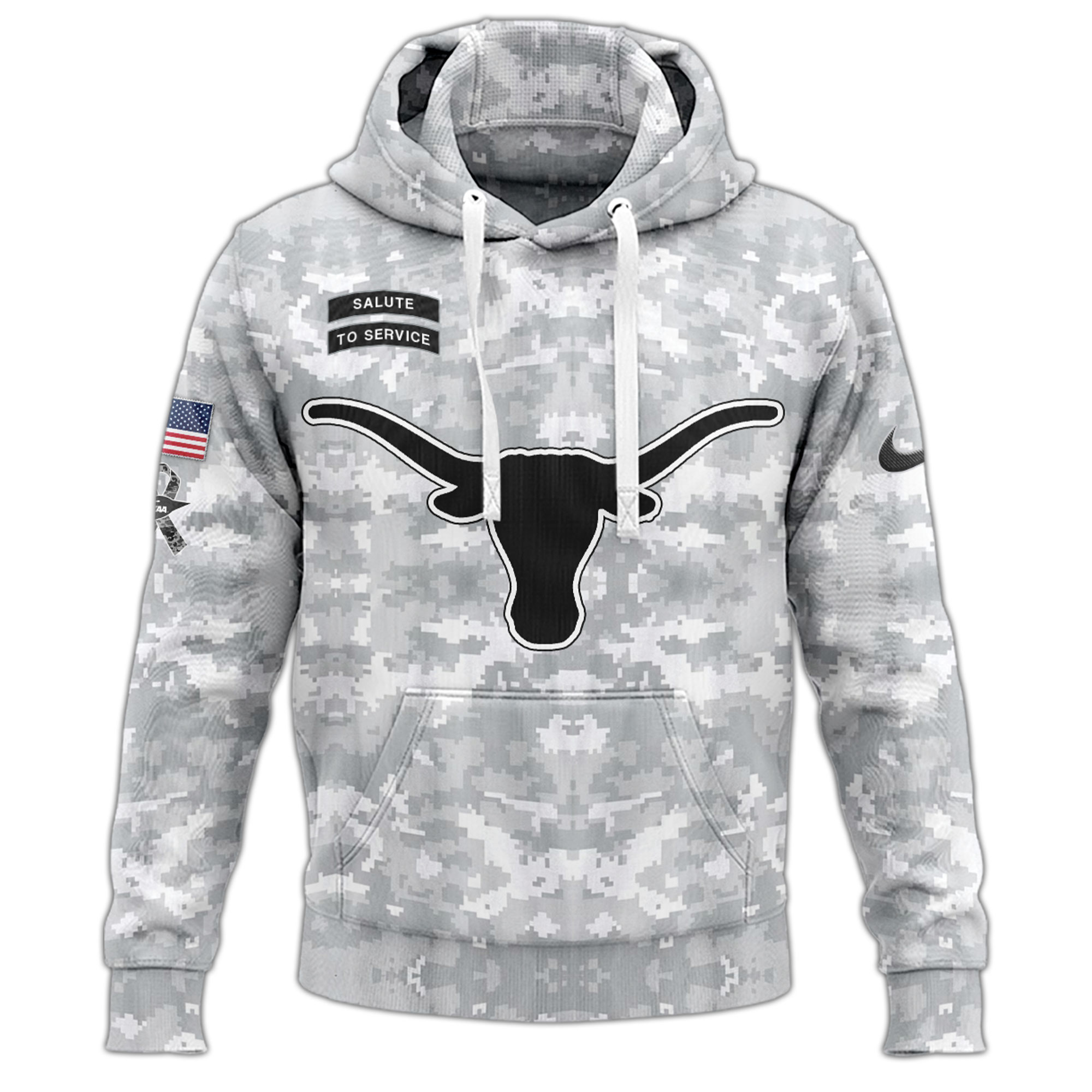 Texas Longhorns Football Arctic Camo Salute to Service Club Hoodie 2024