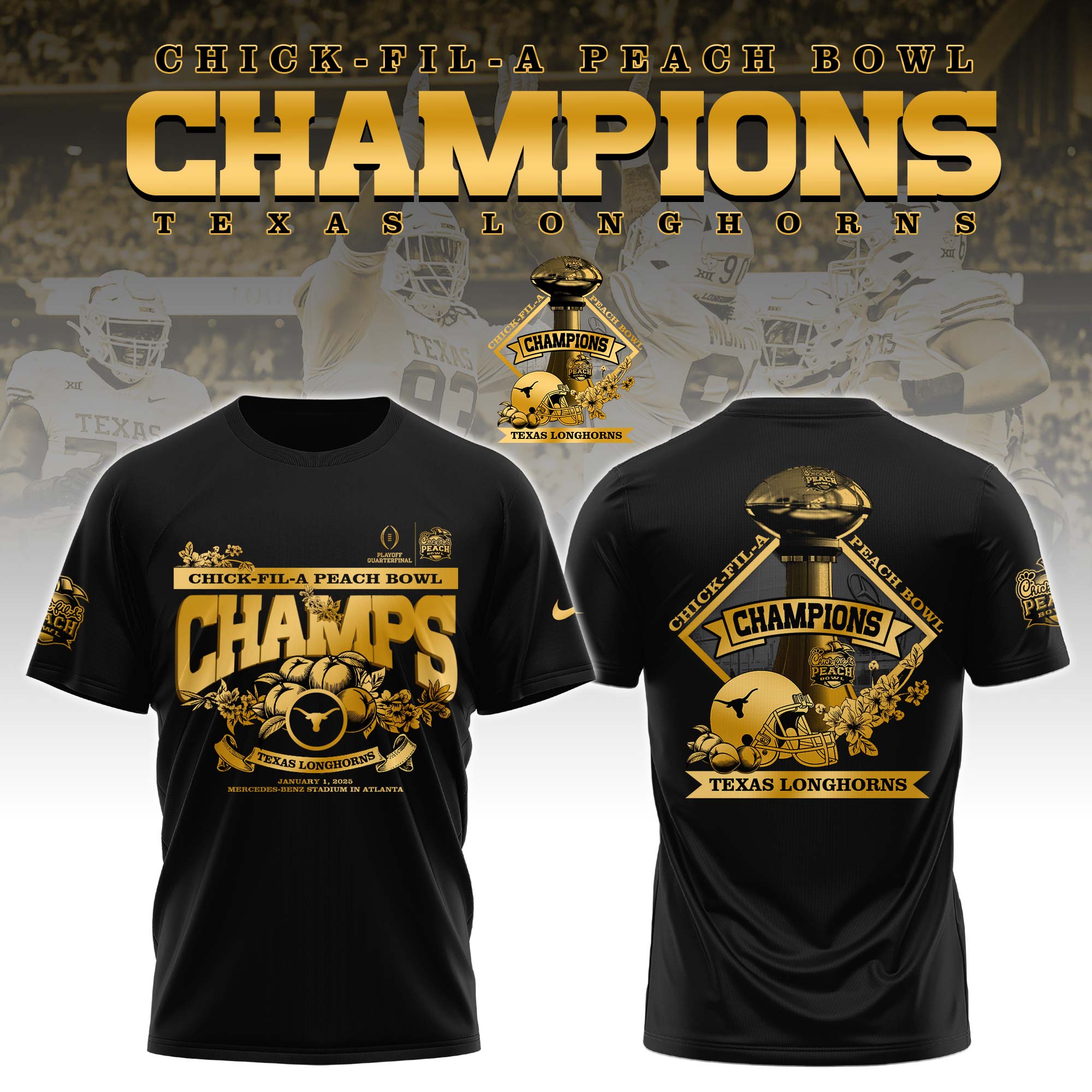 Texas Longhorns x Peach Bowl Champions   New Tshirt  v2
