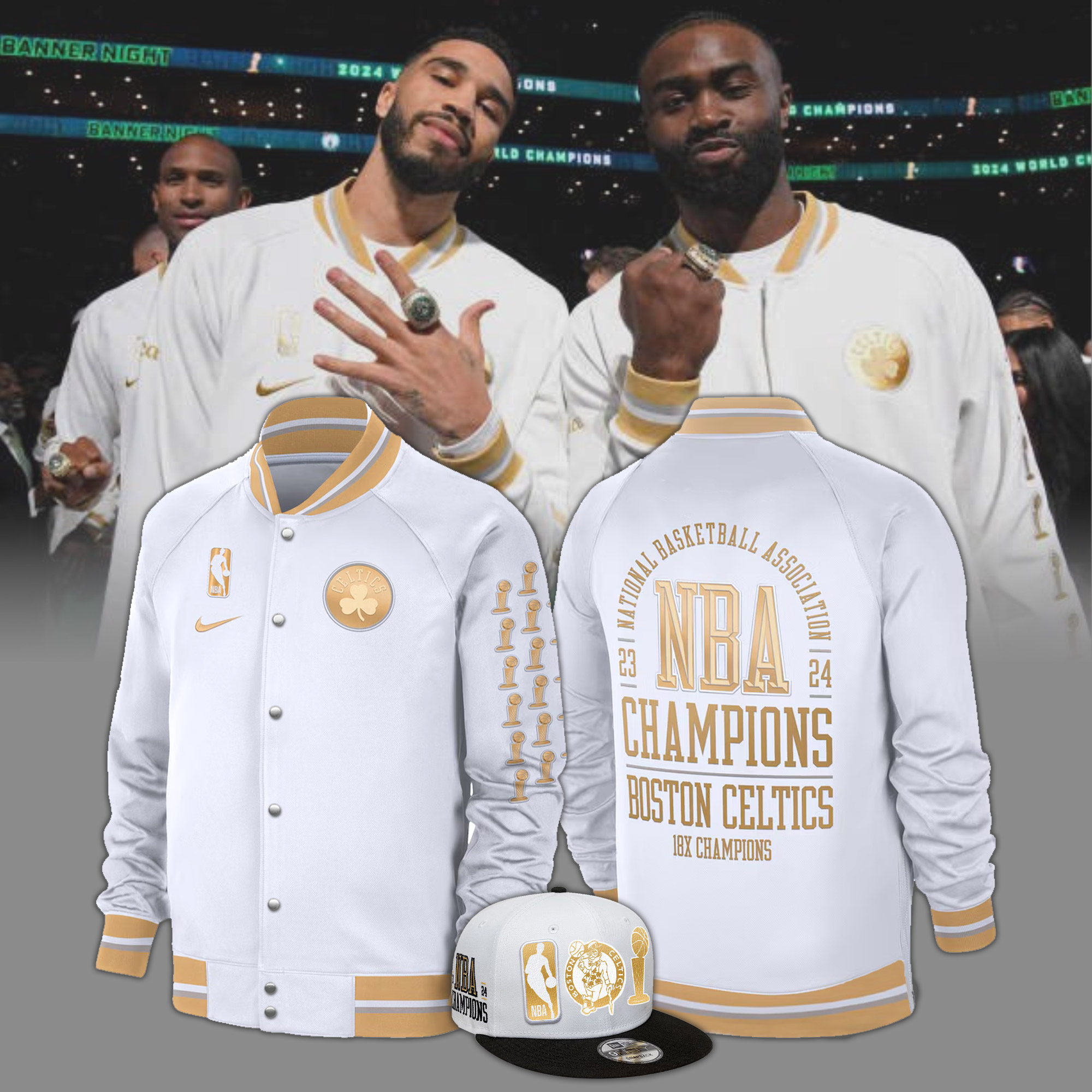 Unisex   White Boston Celtics  NBA Finals Champions Banner Jacket